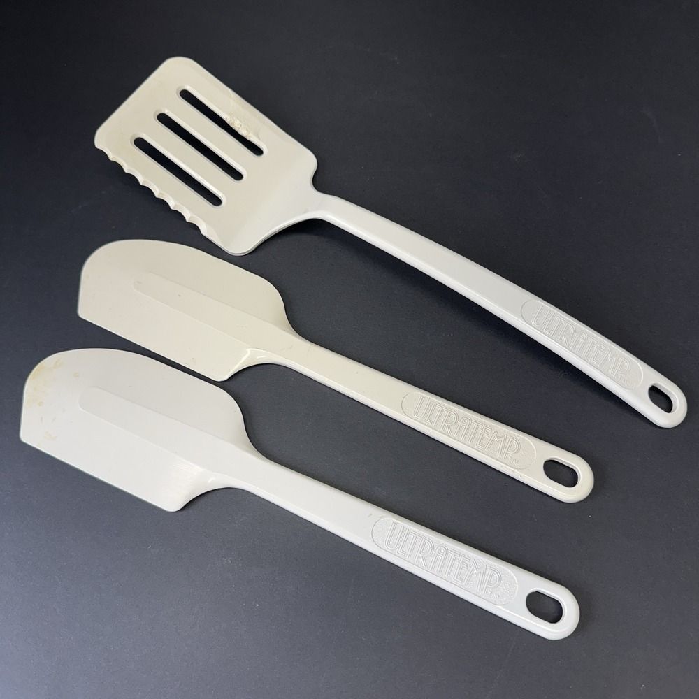 3 Vtg ULTRATEMP White Hard Plastic Spatula USA Slotted Flat 2107 2101